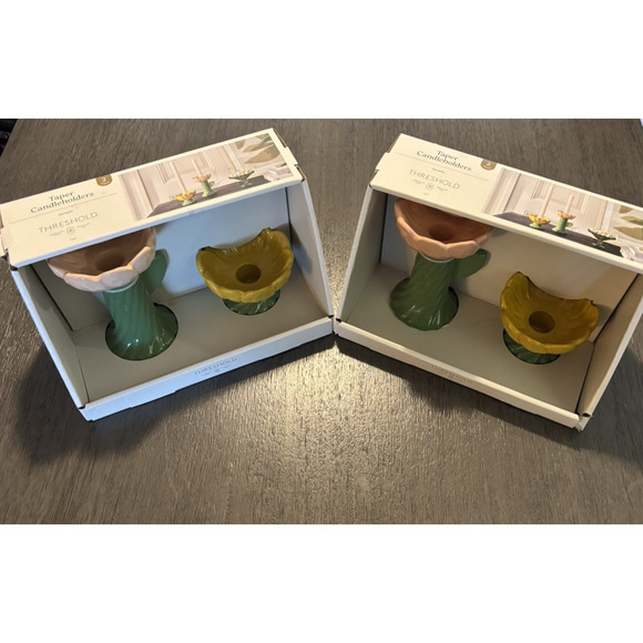 NIB Threshold Floral Taper Candleholders Set of 4 - Picture 1 of 6
